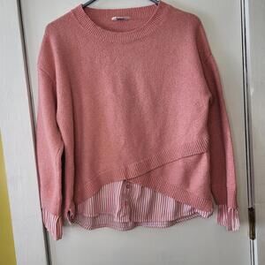 Time and Tru women's long sleeve sweater with a white trim shirt tail striped M